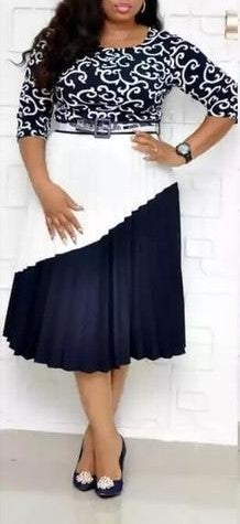 Three-Quarter Sleeve Mid-Calf High Waist Knee-Length Dress