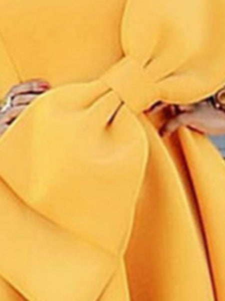 Irregular Yellow Sleeveless Bowtie Spaghetti Strap Pleated Dress