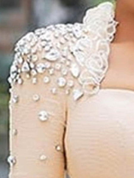 Falbala Ankle-Length Long Sleeve Plain Beaded Maxi Dress