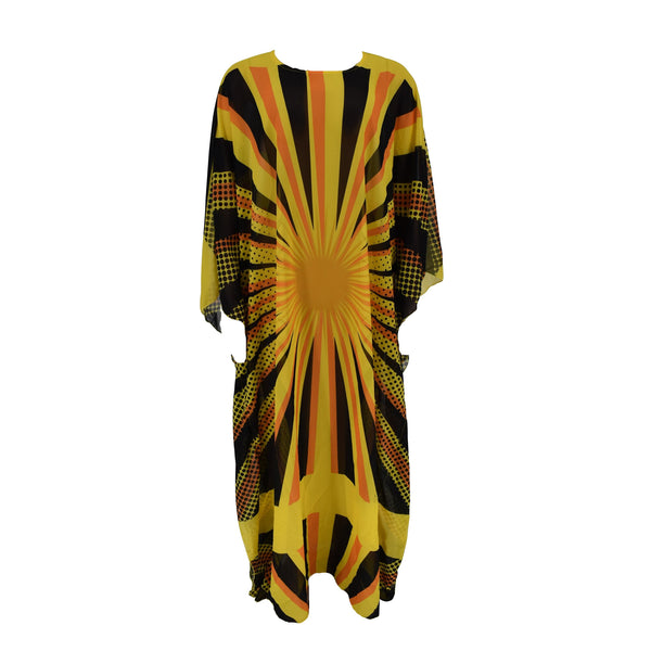 Indie Folk Batwing Sleeve Floor-Length Round Neck Print Women's Dress