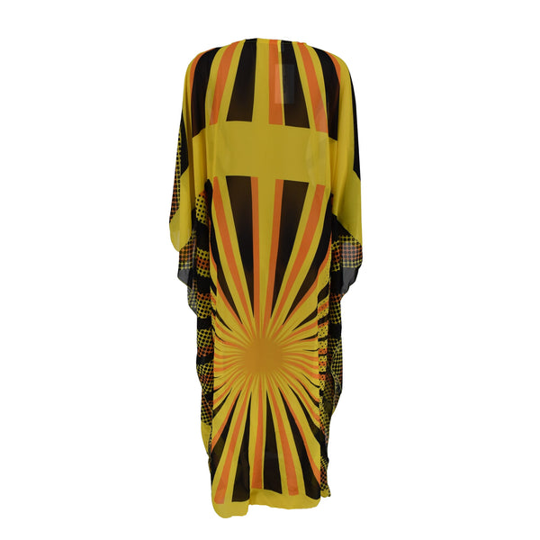 Indie Folk Batwing Sleeve Floor-Length Round Neck Print Women's Dress