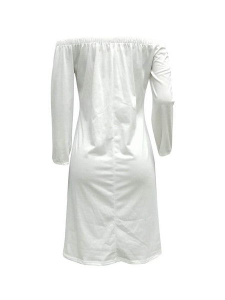 Off shoulder Mid-Calf Print Wrist Sleeve Pullover Dress