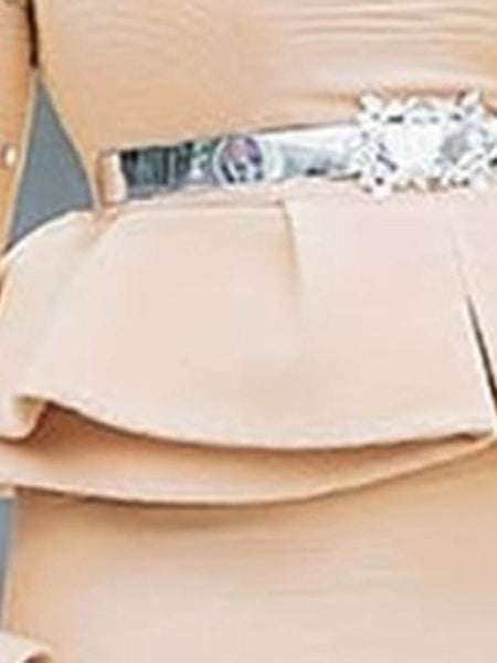 Falbala Ankle-Length Long Sleeve Plain Beaded Maxi Dress