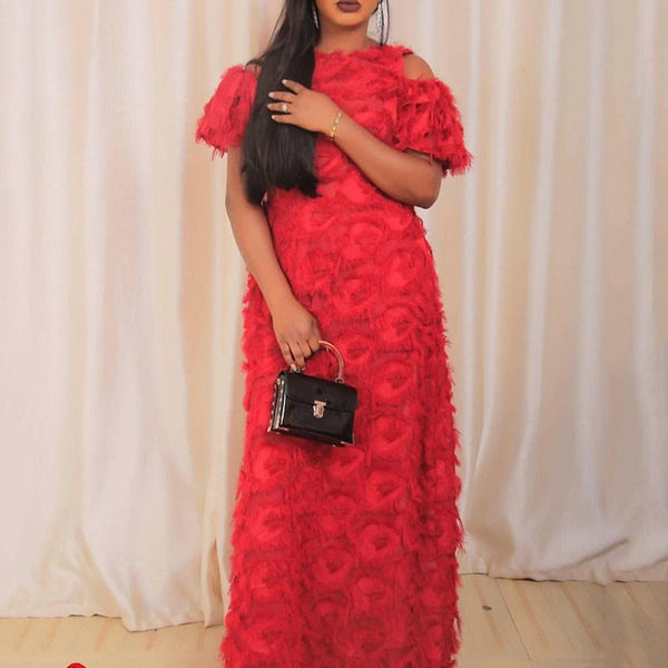 Off Shoulder Short Sleeve Hollow Floor-Length Chic Maxi Dress