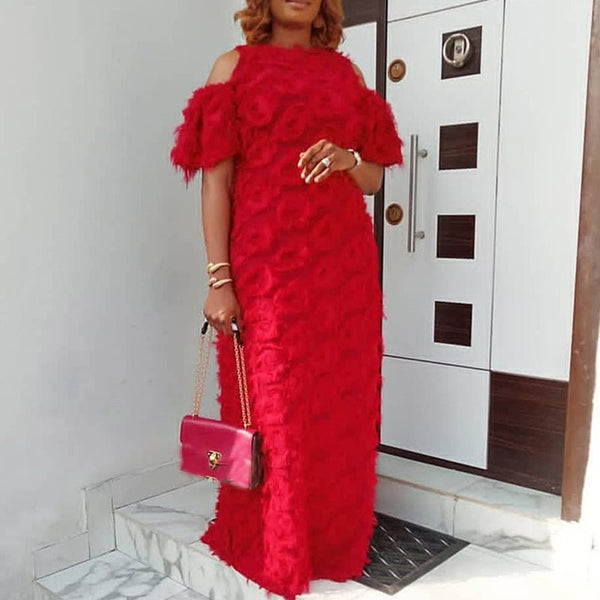 Off Shoulder Short Sleeve Hollow Floor-Length Chic Maxi Dress