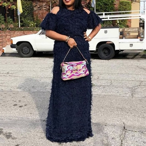 Off Shoulder Short Sleeve Hollow Floor-Length Chic Maxi Dress