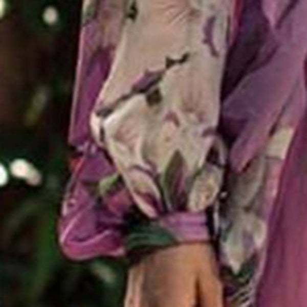 Long Sleeve A-Line Floral Printed V-Neck Pleated Dress