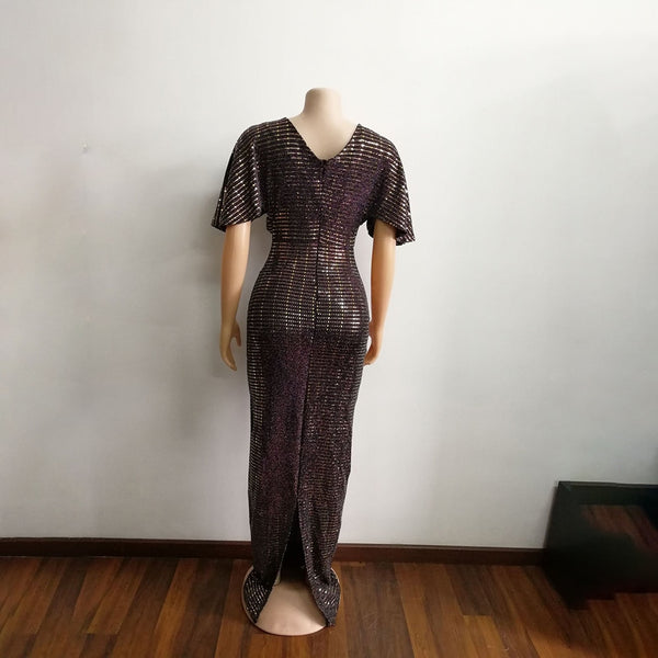 Gray Long Pencil High Waist Backless Sequin Glitter Maxi Dress