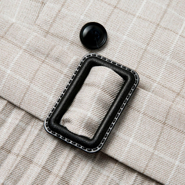 A-Line Button Mid-Calf Notched Blazer Plaid Belt Long Sleeve Midi Dress