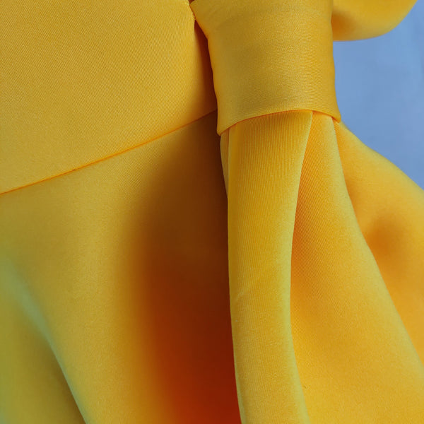 Irregular Yellow Sleeveless Bowtie Spaghetti Strap Pleated Dress