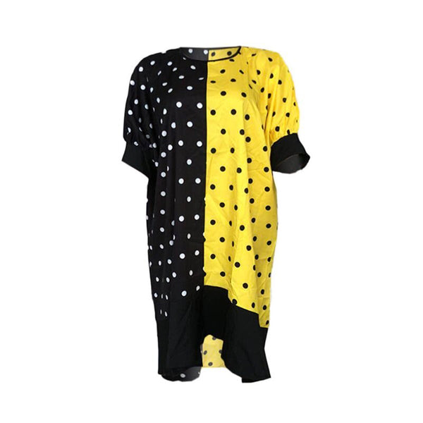 Polka Dots Color Block Round Neck Batwing Sleeve Women's Dress