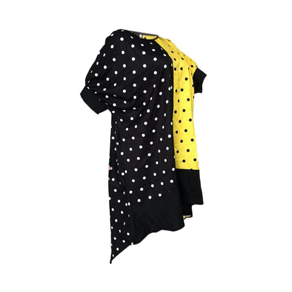 Polka Dots Color Block Round Neck Batwing Sleeve Women's Dress