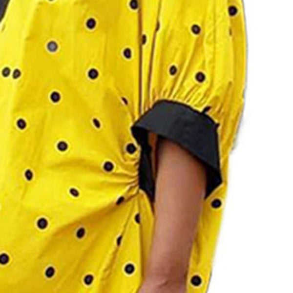 Polka Dots Color Block Round Neck Batwing Sleeve Women's Dress