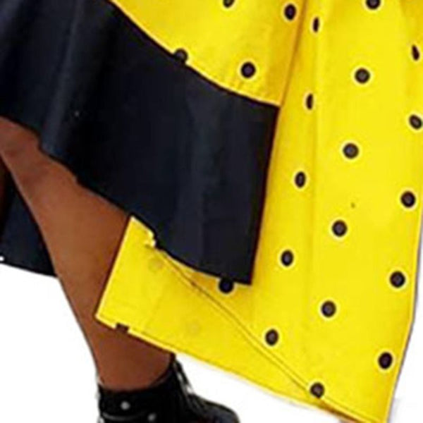 Polka Dots Color Block Round Neck Batwing Sleeve Women's Dress