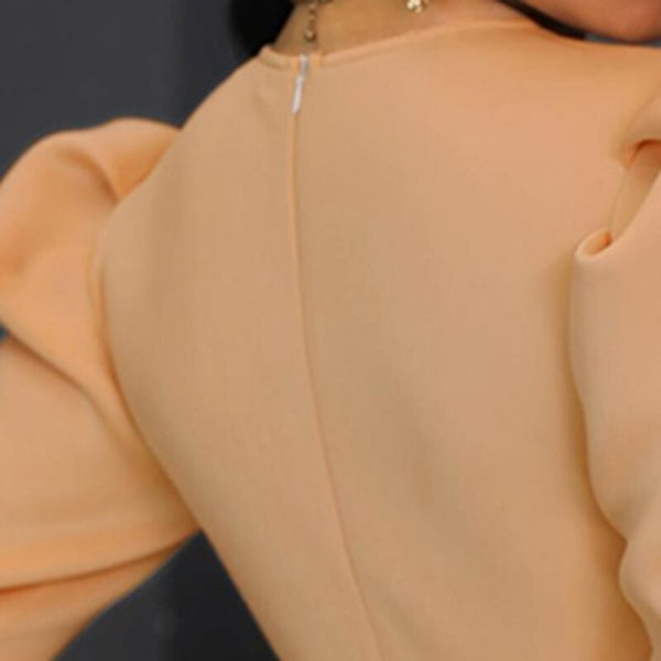 Puff Sleeve V-Neck Elegant High Waist Plain Mini Dress