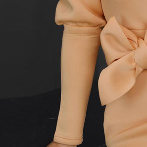 Puff Sleeve V-Neck Elegant High Waist Plain Mini Dress