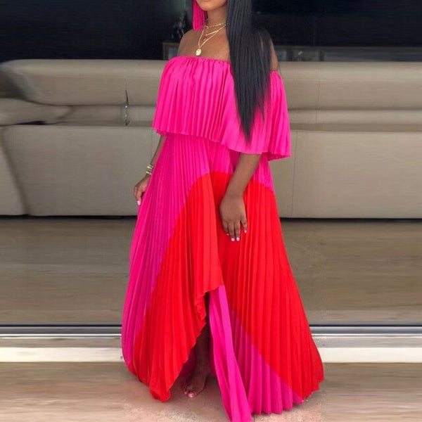 Off Shoulder Pleated Floor-Length Bohemian Women's Dress