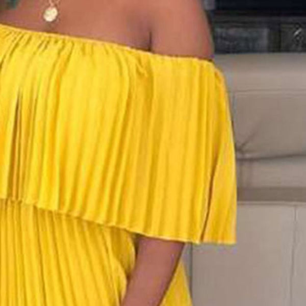 One Shoulder Irregular Pleated Contrast Color Bohemian Dress