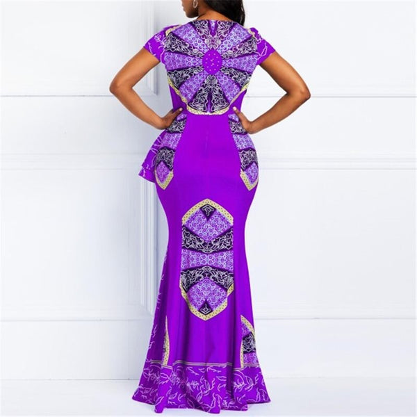 Geometric Mermaid Square Neck Floor-Length High Waist Maxi Dress