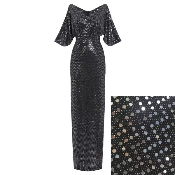 Gray Long Pencil High Waist Backless Sequin Glitter Maxi Dress