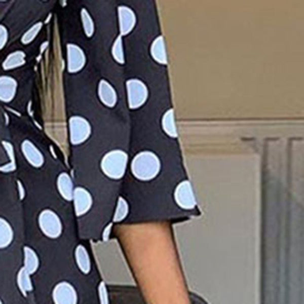 Asymmetric Polka Dot Split Round Neck High Waist Midi Dress