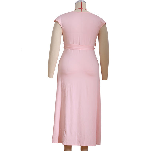 V-Neck Short Sleeve Ankle-Length Split  Boho Maxi Dress