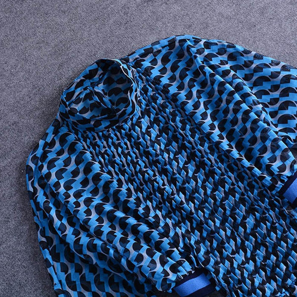 Stand Collar Long Sleeve High Waist Hollow Out Midi Dress