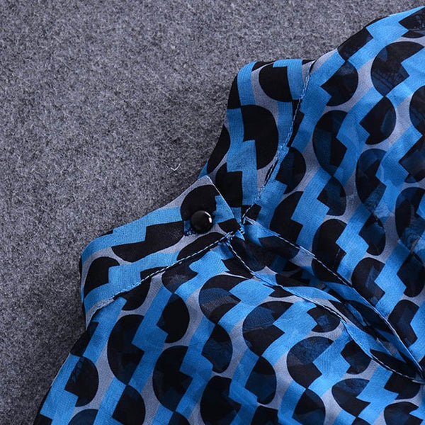 Stand Collar Long Sleeve High Waist Hollow Out Midi Dress