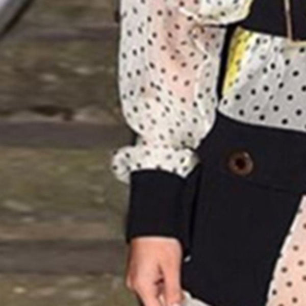 Fall Long Sleeve Polka Dot Print Color Block Maxi Dress