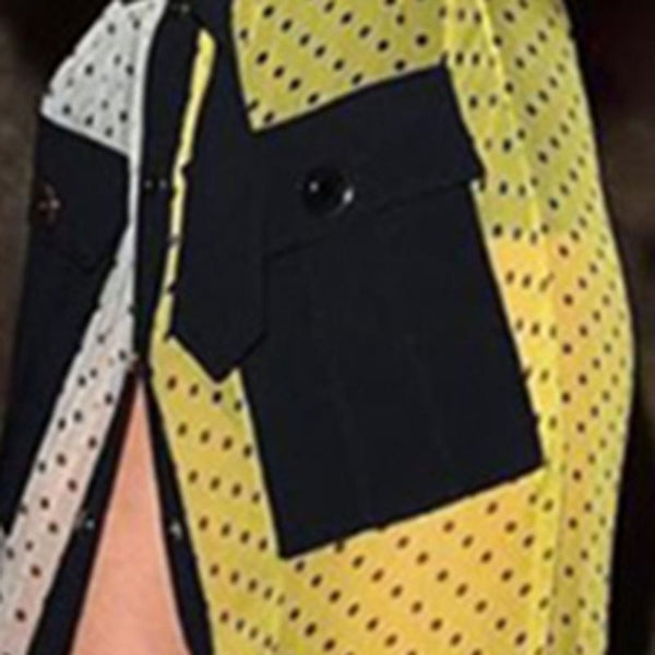 Fall Long Sleeve Polka Dot Print Color Block Maxi Dress