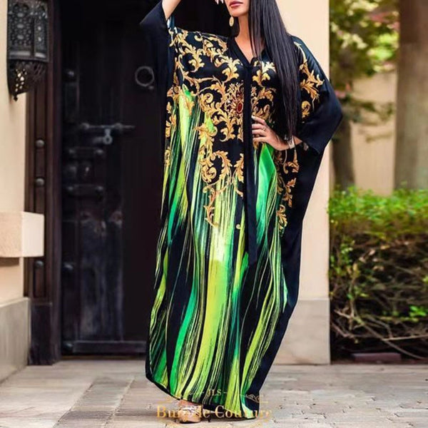 Geometric V-Neck Batwing Sleeve Tribal Printed Women's Maxi Dress