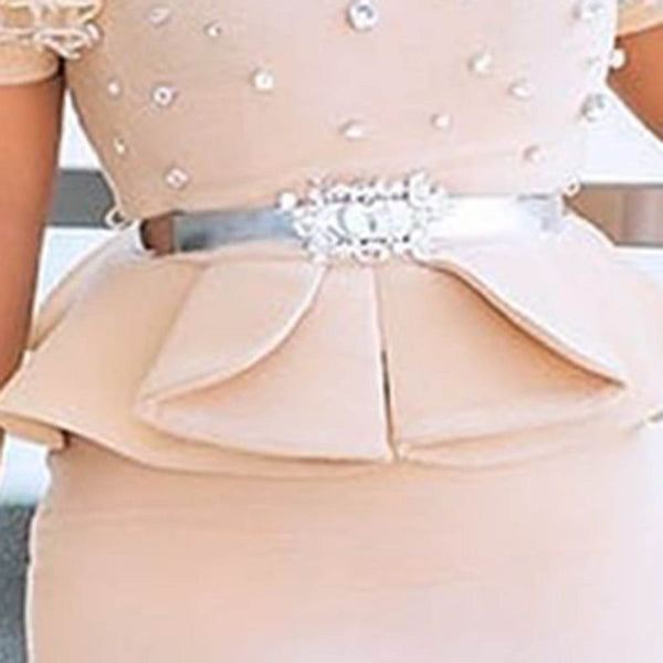 Beading Diamond  Falbala Peplum 2 Pieces Sets Midi Dress