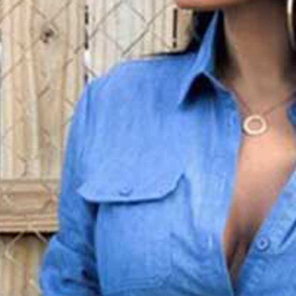 Lace Up Denim Long Sleeve Pockets Mid-Calf A-Line Midi Dress