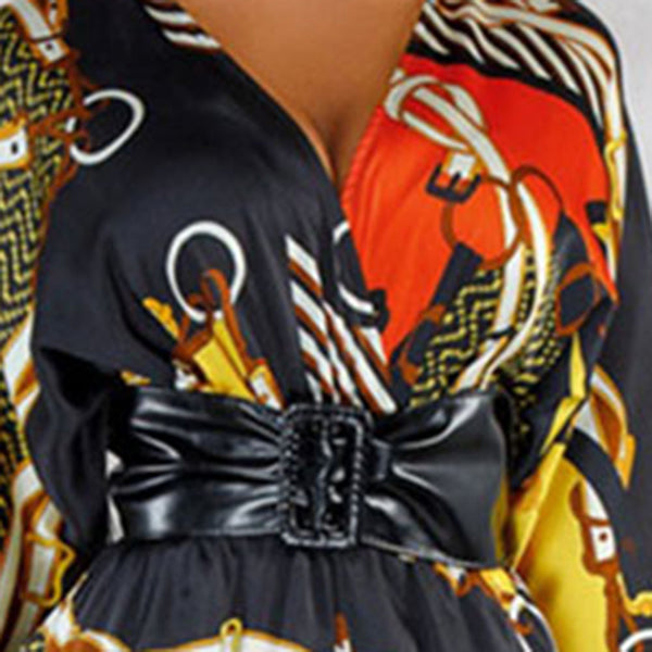 Asymmetrical High Waisted Three-Quarter Sleeve Patchwork Women's Dress