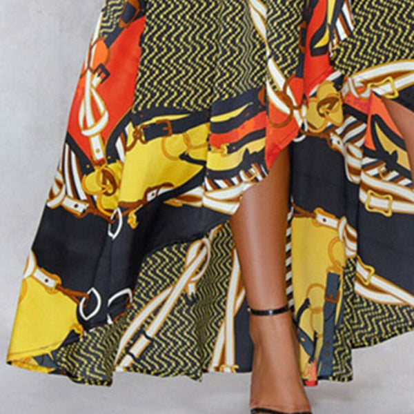 Asymmetrical High Waisted Three-Quarter Sleeve Patchwork Women's Dress