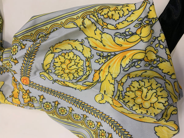 Golden Print A-Line Button Long Sleeve Floor-Length Retro Women's Dress