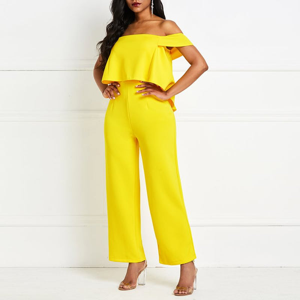 Off Shoulder Wide Leg Overalls Ruffle Backless High Waist Jumpsuits