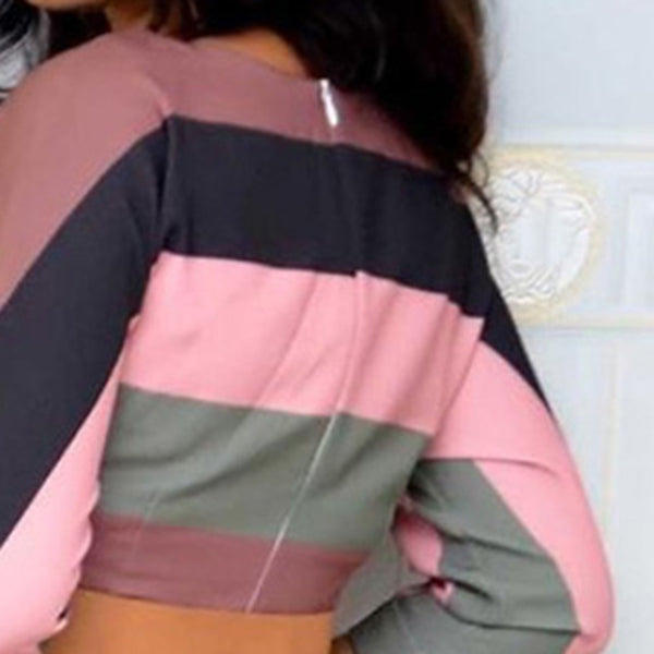 Rainbow Striped Three-Quarter Sleeve A-Line Women's Midi Dress