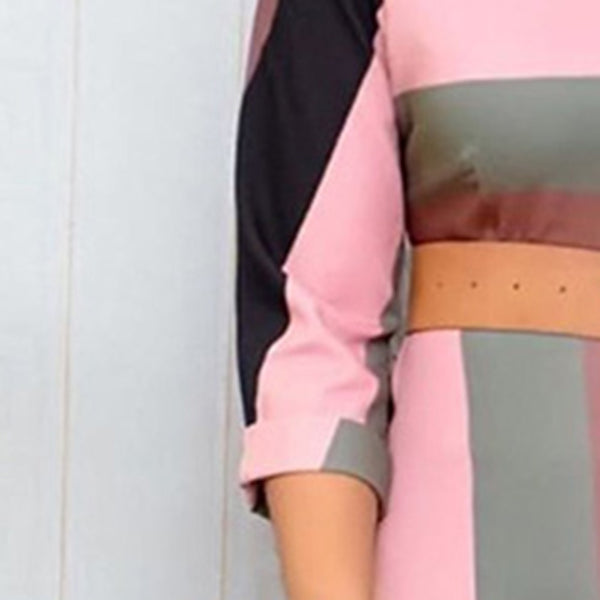 Rainbow Striped Three-Quarter Sleeve A-Line Women's Midi Dress