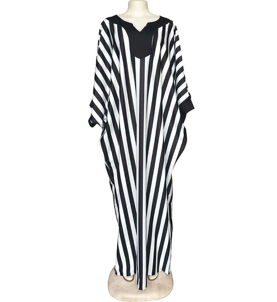 Zebra Stripe Printed Loose Batwing Sleeve Floor-Length Maxi Dress