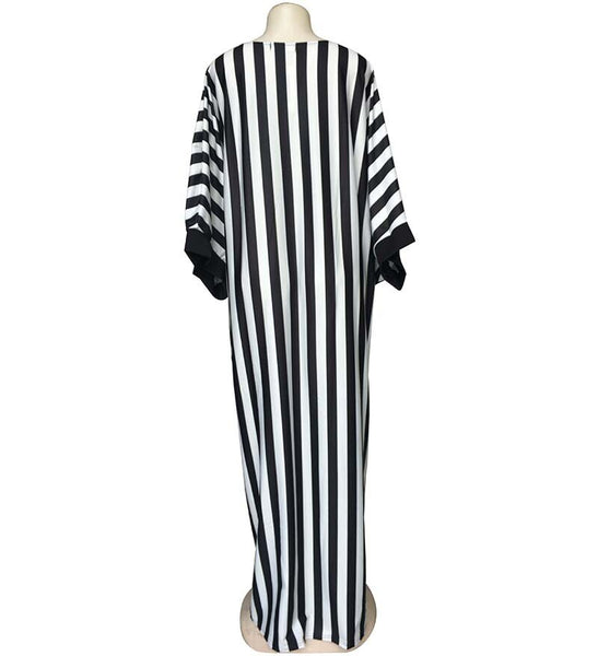 Zebra Stripe Printed Loose Batwing Sleeve Floor-Length Maxi Dress