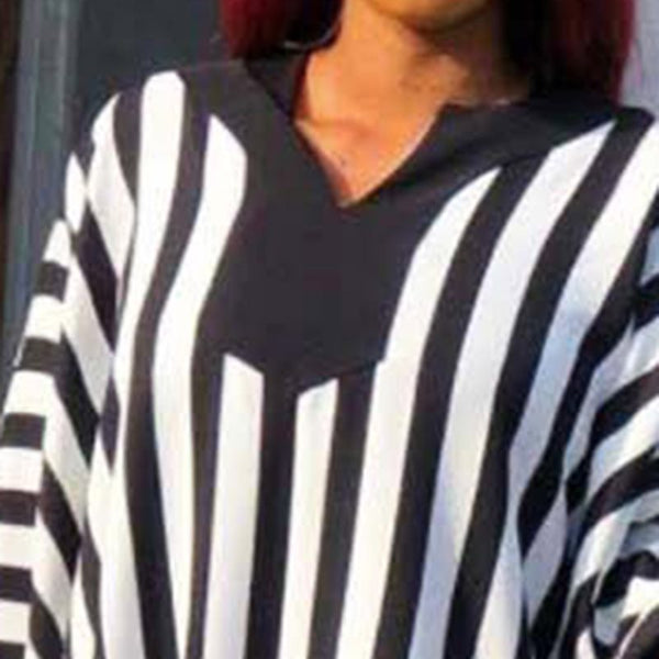 Zebra Stripe Printed Loose Batwing Sleeve Floor-Length Maxi Dress