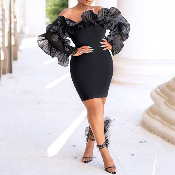 Off Shoulder Purple Elegant Cocktail Long Sleeve Women's Dress