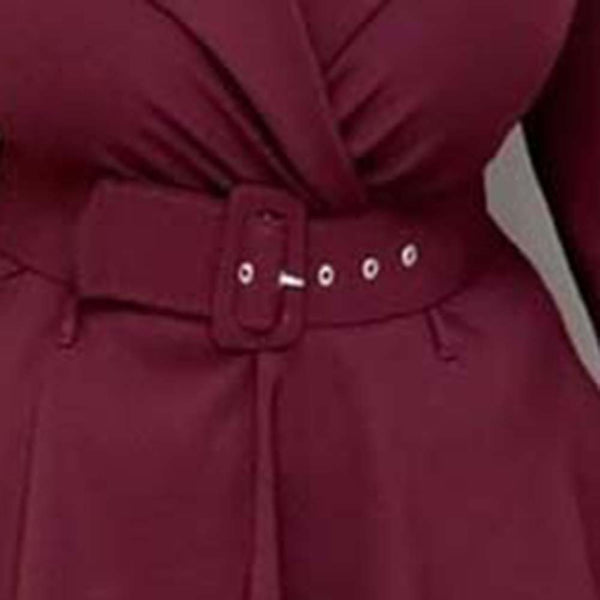 Mid-Calf Belt Plain V-Neck A-Line Pullover Maxi Dress