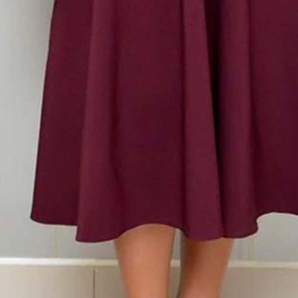 Mid-Calf Belt Plain V-Neck A-Line Pullover Maxi Dress