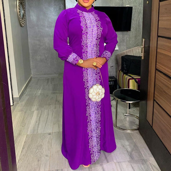 Nine Points Sleeve Ankle-Length Mandarin Collar Standard-Waist Women's Dress