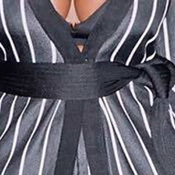 Two Piece Sets Lace-Up Stripe Long Sleeve Trench Coat And Pants Wide Legs