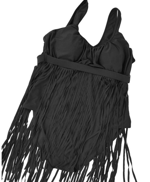 Fringe One Piece Padded Top High Waist Swimsuit 5XL