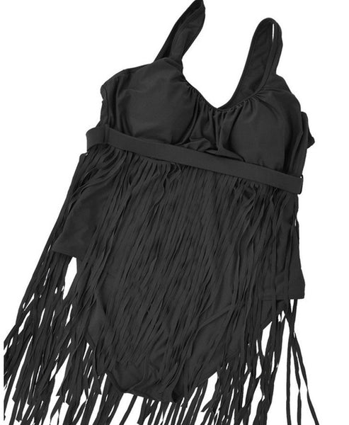Fringe One Piece Padded Top High Waist Swimsuit 5XL