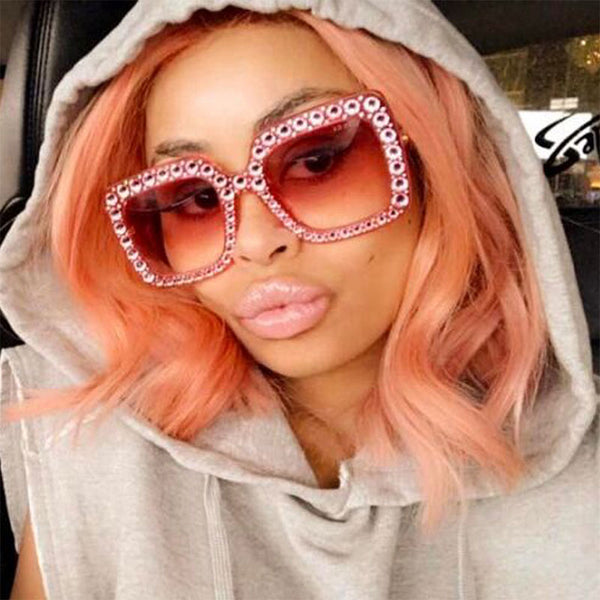 Diamond Crystal Pink Big Frame Sqaure Glasses Italy Brand